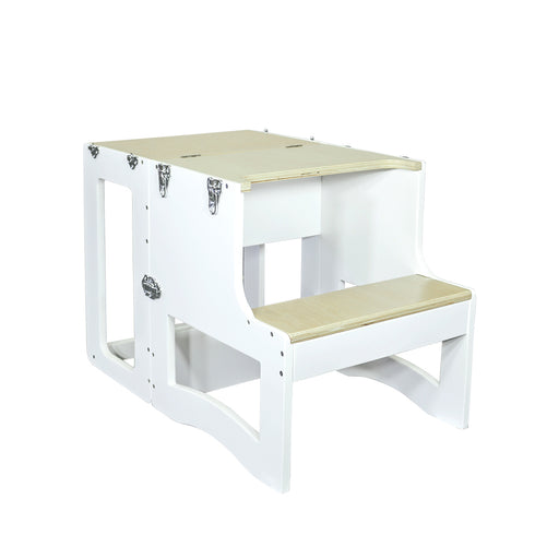 MY HAPPY HELPERS  - TAVOLO - Convertible Learning Tower - Tower to Table - White / Birch